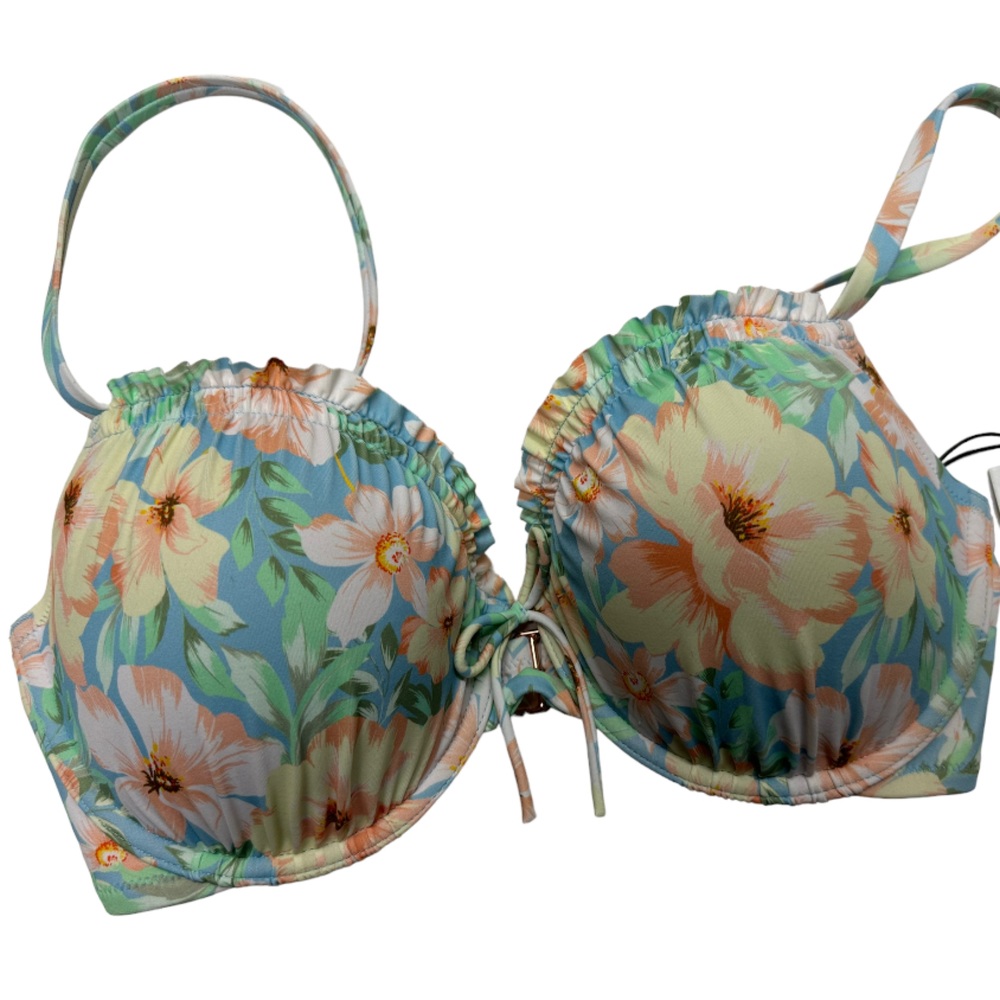 Shade and Shore Floral Bikini Top With Small Ruffle and Bow Size 34DD